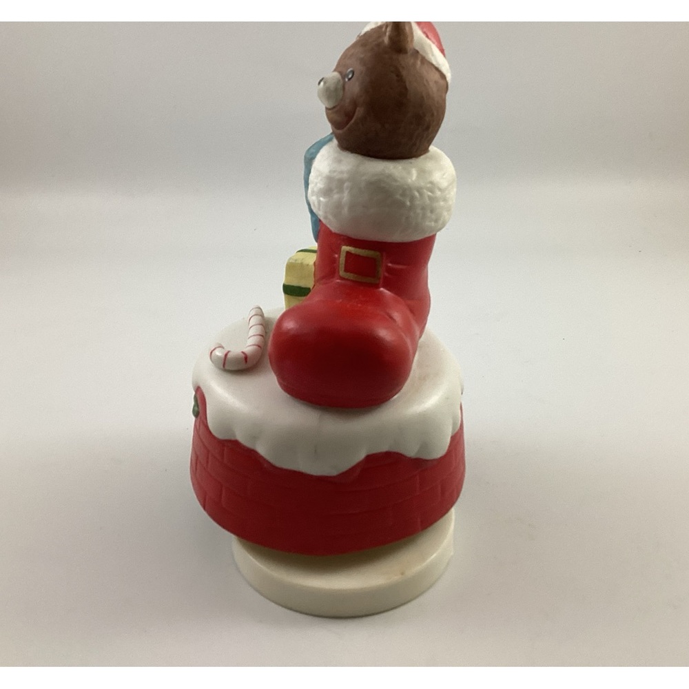 Brinn's Vintage Christmas Bear Stocking Revolving Musical Figurine With Box - Picture 2 of 10